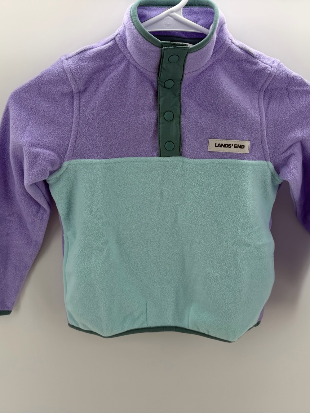 Lands' End Little Girls Lavender and Mint Snap-Placket Fleece Pullover Size XS